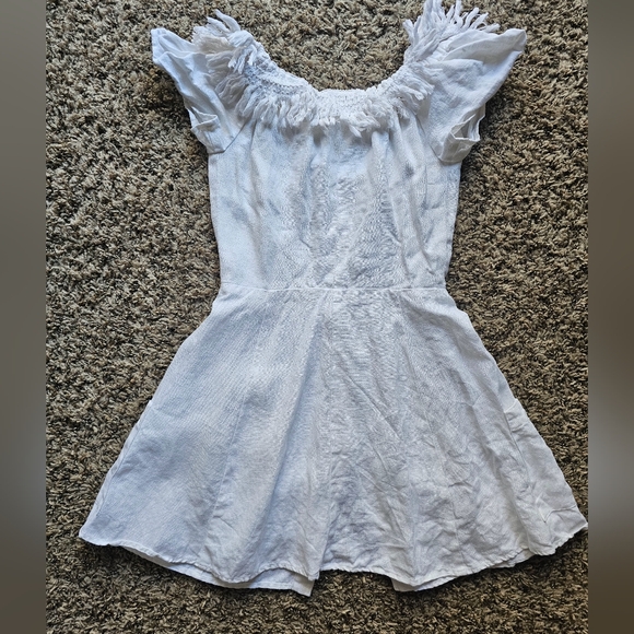 Reformation White 100% Linen front pockets Minimalistic Fringe Mini dress sz 0 - Picture 7 of 10